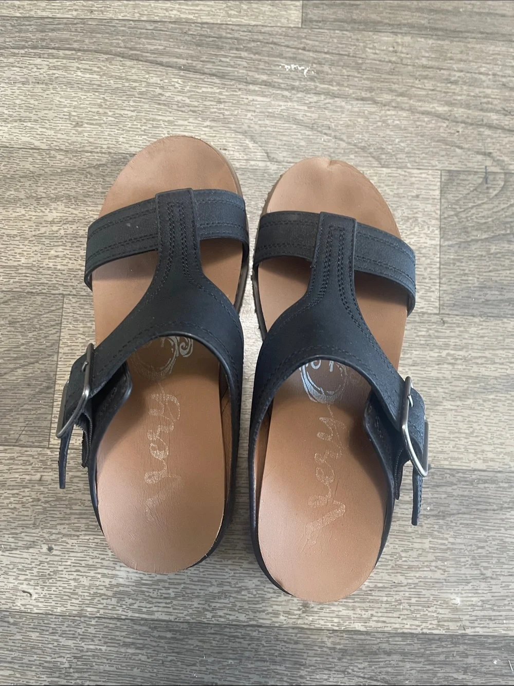 Very G Black Cork Wedge Sandals
